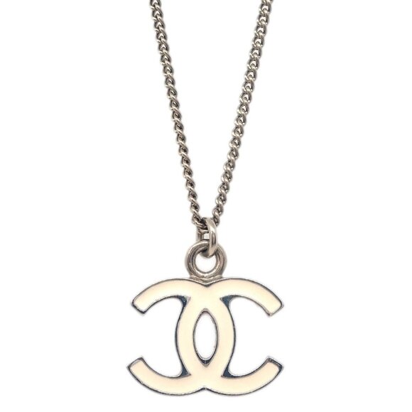 Chanel CC Chain Necklace Silver White 08V 115089 - Picture 1 of 4